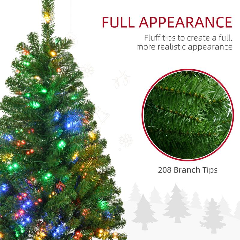 HOMCOM Pre-Lit Artificial Christmas Tree - Auto Open, Warm White or Colorful LED Lights - Green