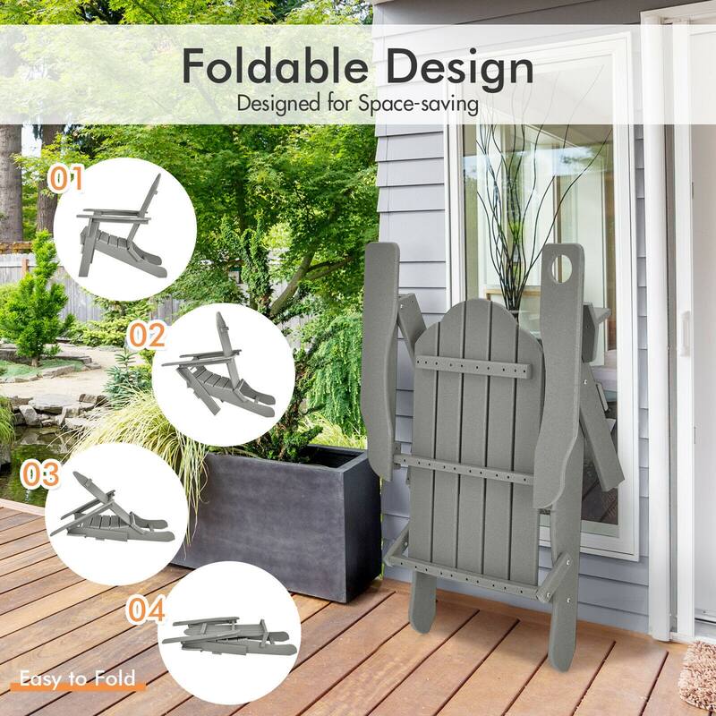 Gymax 2PCS Patio Folding Adirondack Chair Weather Resistant Cup Holder