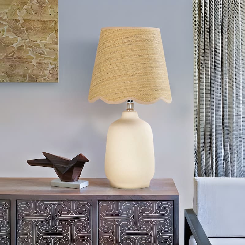 Traditional Ceramic Woven Table Lamp for Living Room - Single - Cream