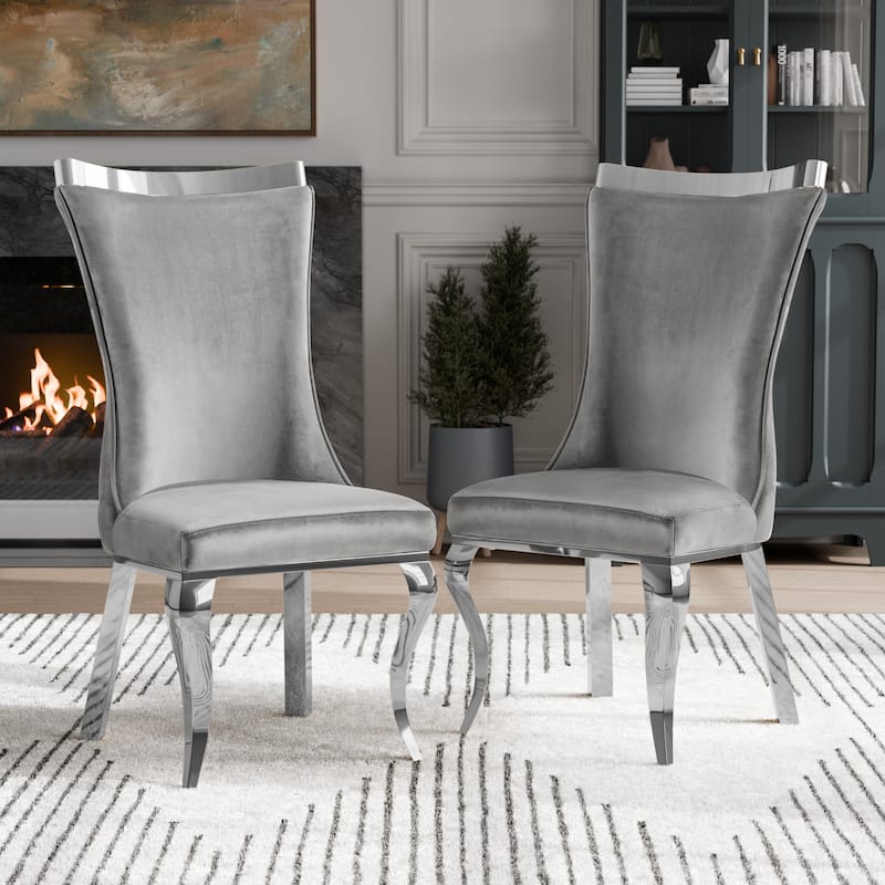 Furniture of America Thaddeus Glam Velvet High Back Side Chair (Set of 2) - Grey & Silver