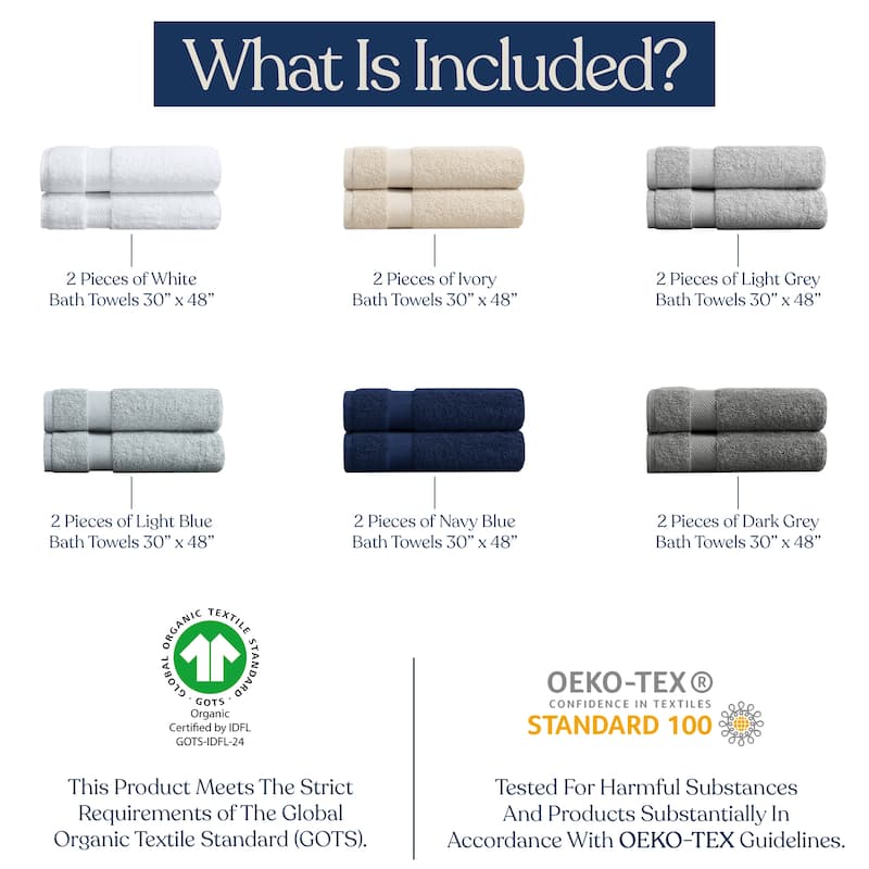 Delara Organic Cotton Luxuriously Bath Towel, GOTS & OEKO-TEX Certified, Feather Touch Technology, 650 GSM, Quick Dry 30"x58"