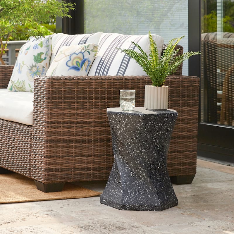 Glitzhome 17.75"H MGO Twist-Style Faux Terrazzo Garden Stool