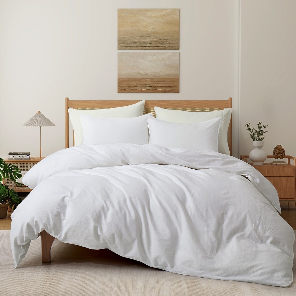 Linen Cotton Duvet Cover and Pillow Sham Set, Breathable and Skin-Friendly Bedding Set