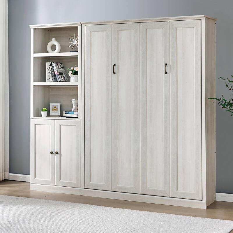 Half Self-Close and Open Murphy Bed with 2 Side Cabinet Storage Shelf