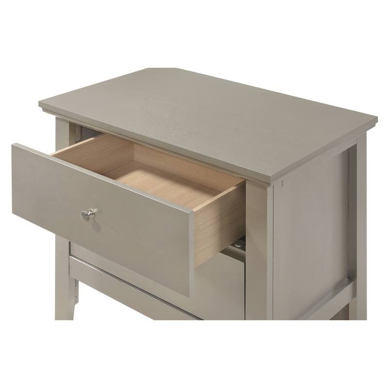 Silver Champagne Nightstand 24x24x16 with Two Drawers, Transitional Bedside Table for Storage and Bedroom Decor Accent