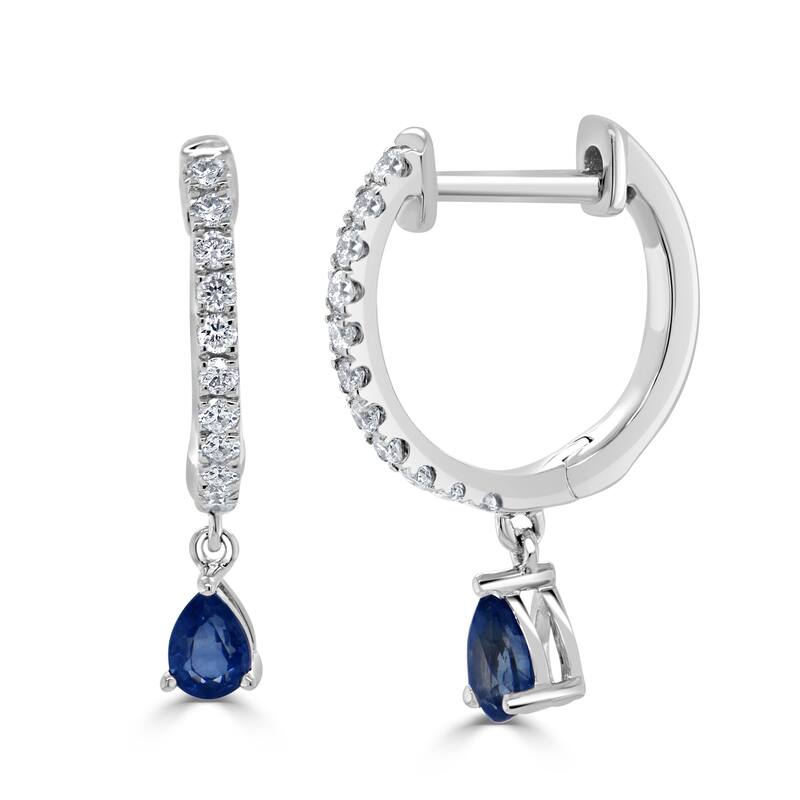 Joelle Collection Gemstone & Diamond Dangle Hoop Earrings 14K Gold Birthstone - Blue - Sapphire - White