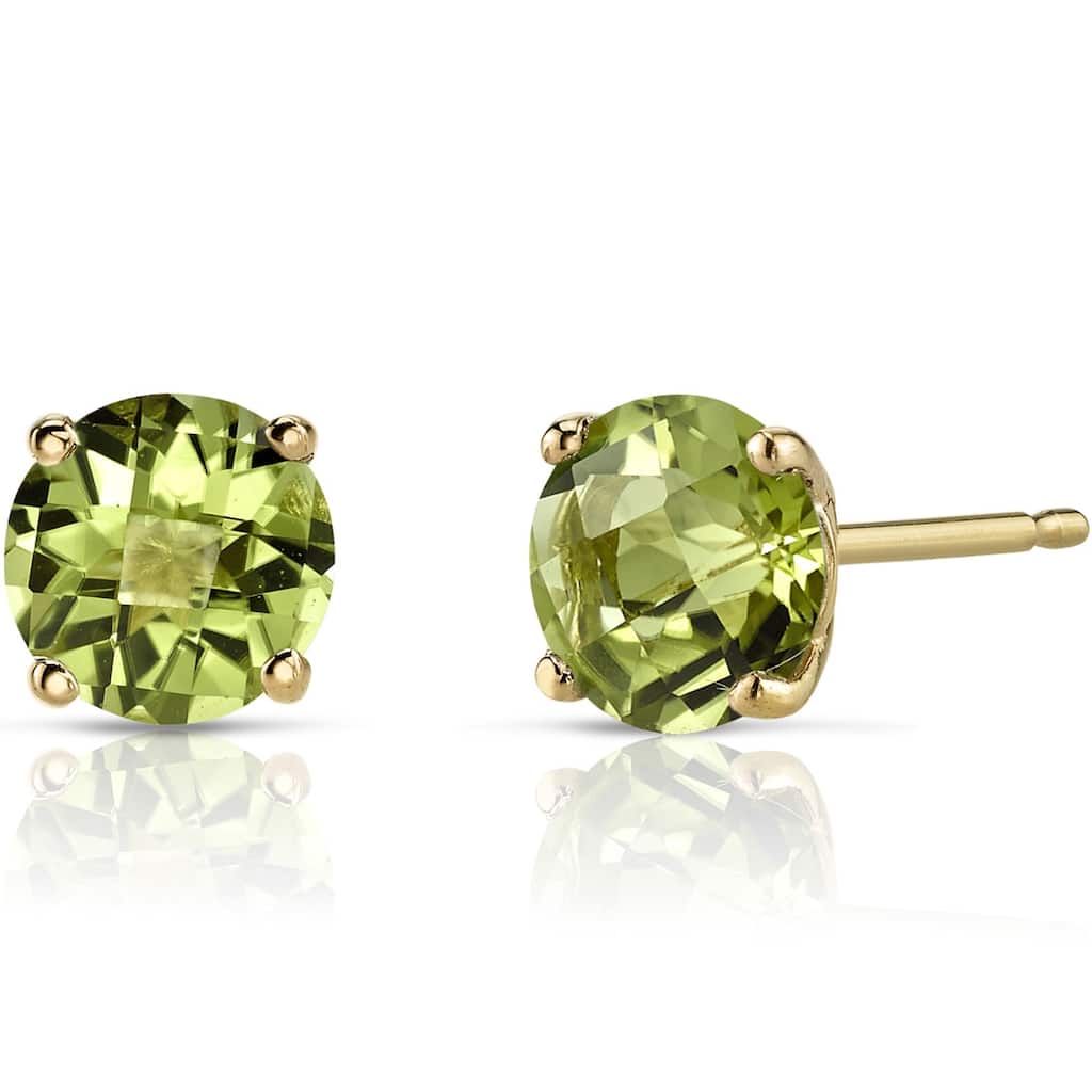 14k Yellow Gold Peridot Stud Earrings 1.76 ct Round Shape