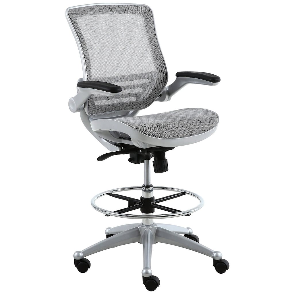 Drafting Chair Adjustable Mesh Rolling Chair Lumbar Support Gaming Chair Heavy Duty Office Chair Platinum Finish