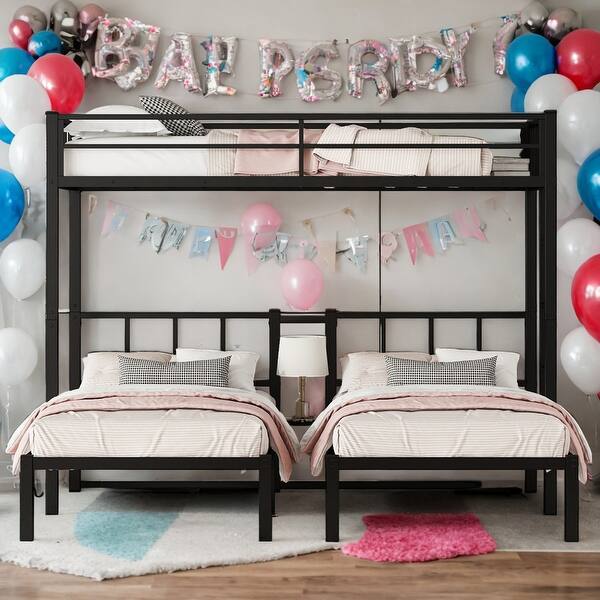 slide 2 of 13, Twin over Twin&Twin or Twin XL over Twin&Twin Detachable Triple Bunk Bed Black