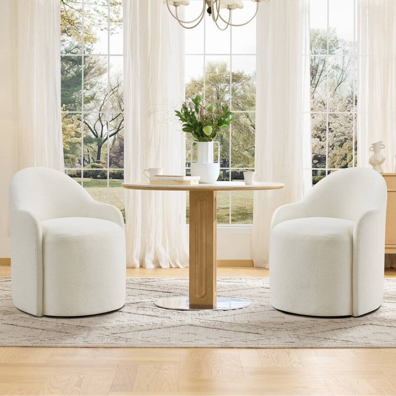 Spruce & Spring Modern Swivel Dining Chair with Hidden Wheels & Arm - Set of 2 - Linen