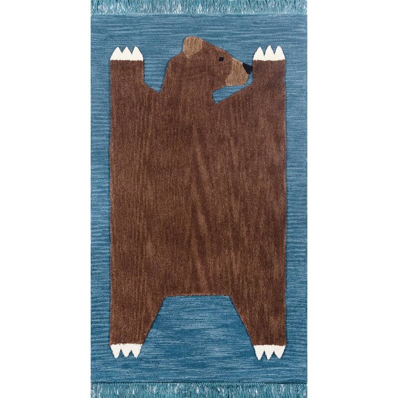 Novogratz by Momeni Atticus Teddy Hand Tufted Animal Print Wool Rug - 3' X 5' - Navy