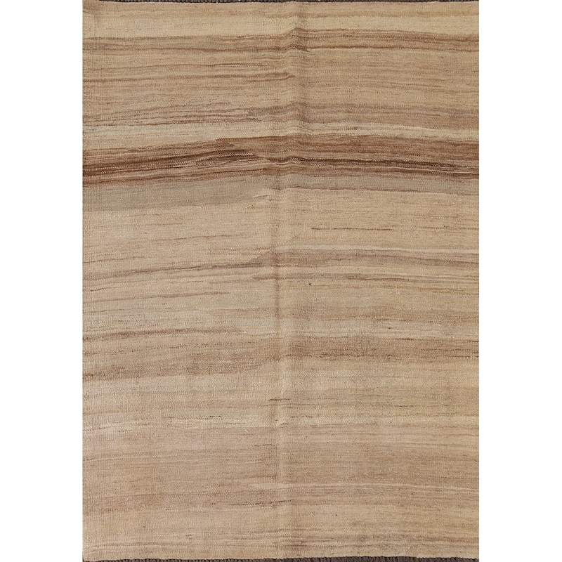 Earth Tone Kilim Modern Rug Hand-woven Reversible Wool Carpet - 4'4"x 5'9"