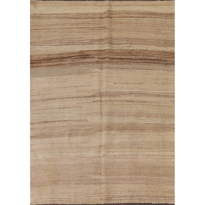 Earth Tone Kilim Modern Rug Hand-woven Reversible Wool Carpet - 4'4"x 5'9"