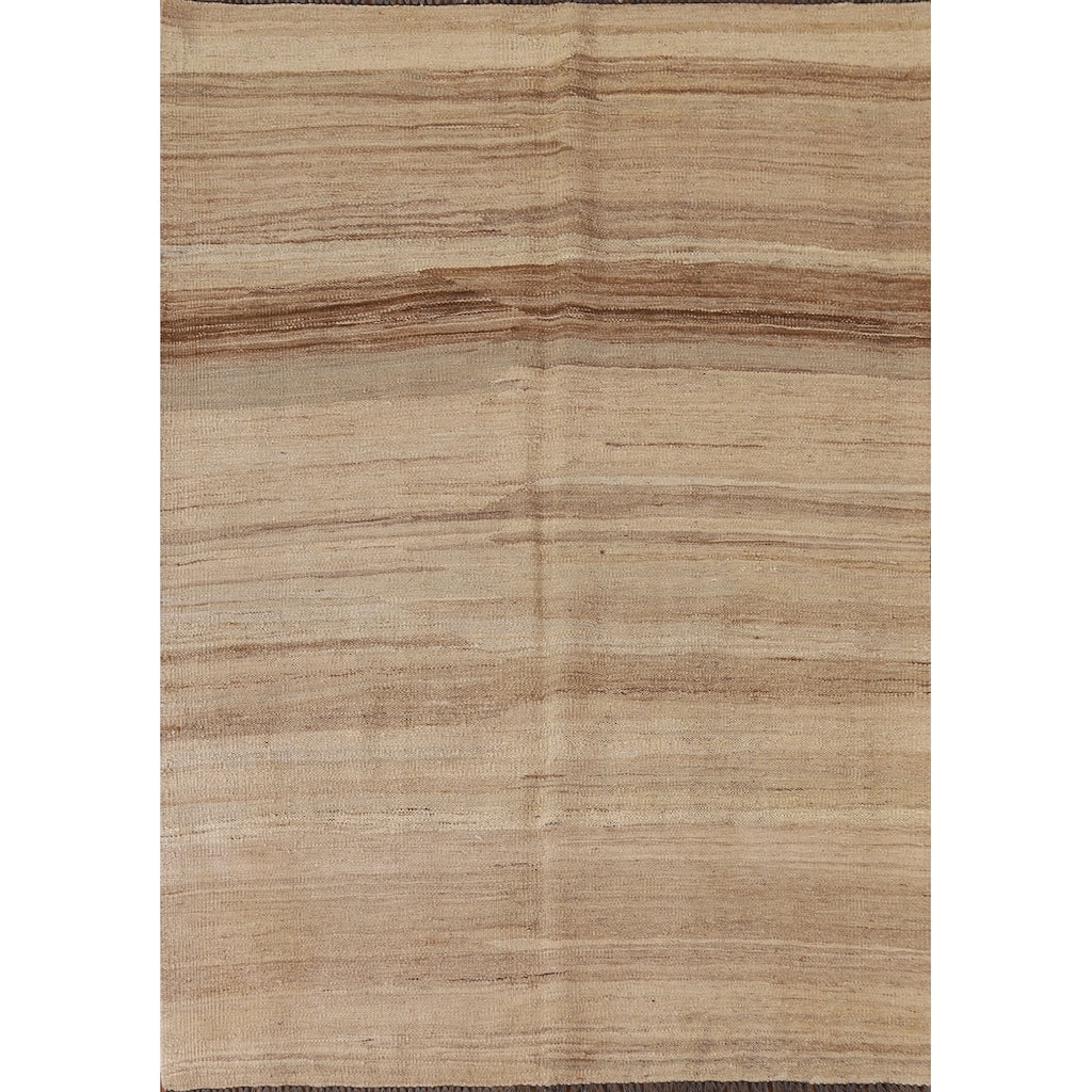 Earth Tone Kilim Modern Rug Hand-woven Reversible Wool Carpet - 4'4"x 5'9"