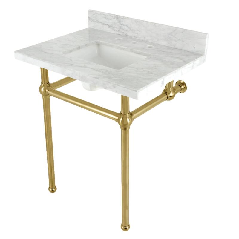 Kingston Brass KVBH3022M8SQ Addington 30" Rectangular Brass, Marble - Marble White / Brushed Brass