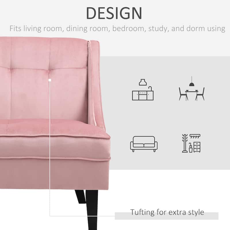 HOMCOM Tufted Single Sofa Chair with Rubber Wood Legs, Thick Padding Mid-Back, and Wings for Living Room