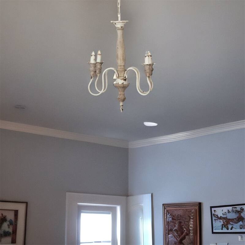 4 - Light Wood Chandelier with Adjustable Chain（No Bulb） - N/A