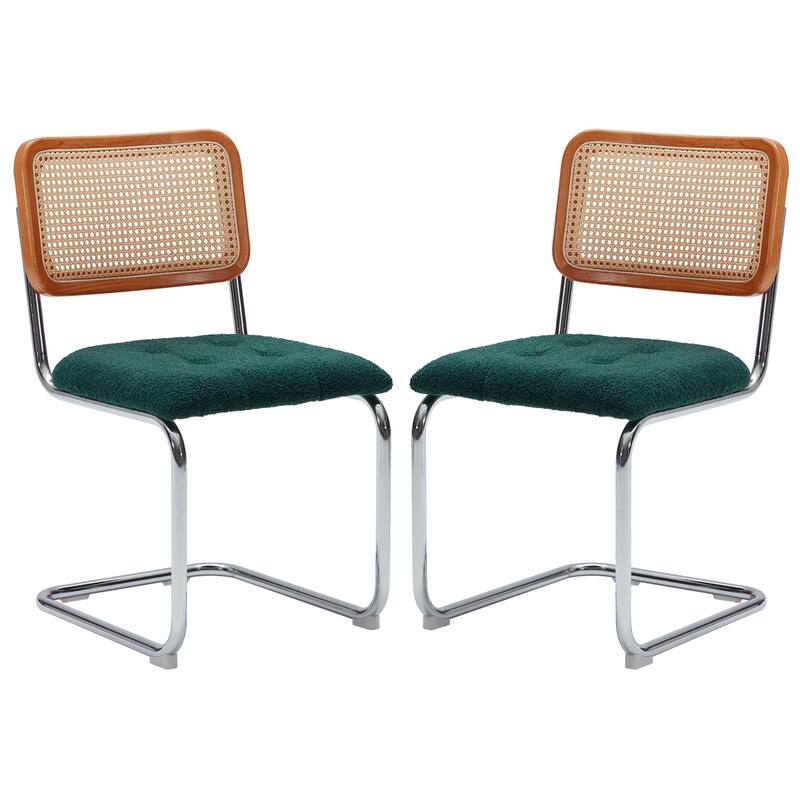 Dining Chairs Set of 2,Mid-Century Modern Chair Armless Mesh Backrest Cane Rattan Chairs for Home Dining Room - Blackish Green