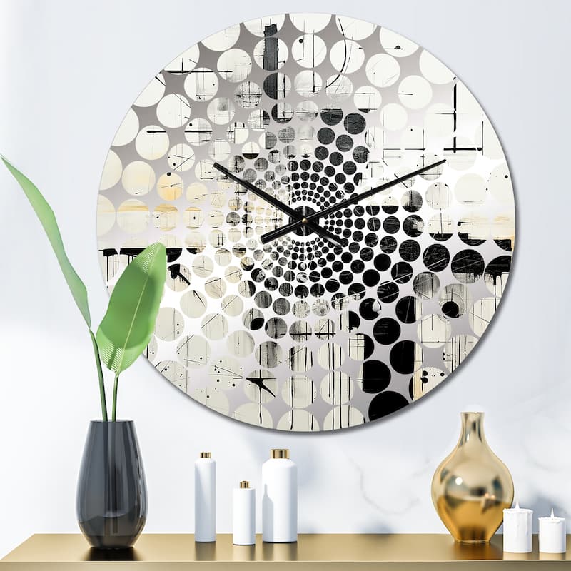 Designart "Grey and Black Fantasy horizon" White Abstract Painting Clocks Modern Oversized Wall Clocks For Bedroom - 16 In. Wide x 16 In. High