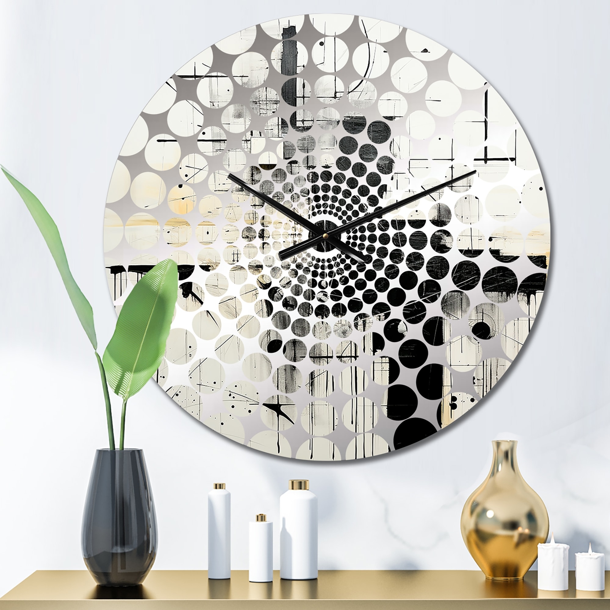 Designart "Grey and Black Fantasy horizon" White Abstract Painting Clocks Modern Oversized Wall Clocks For Bedroom