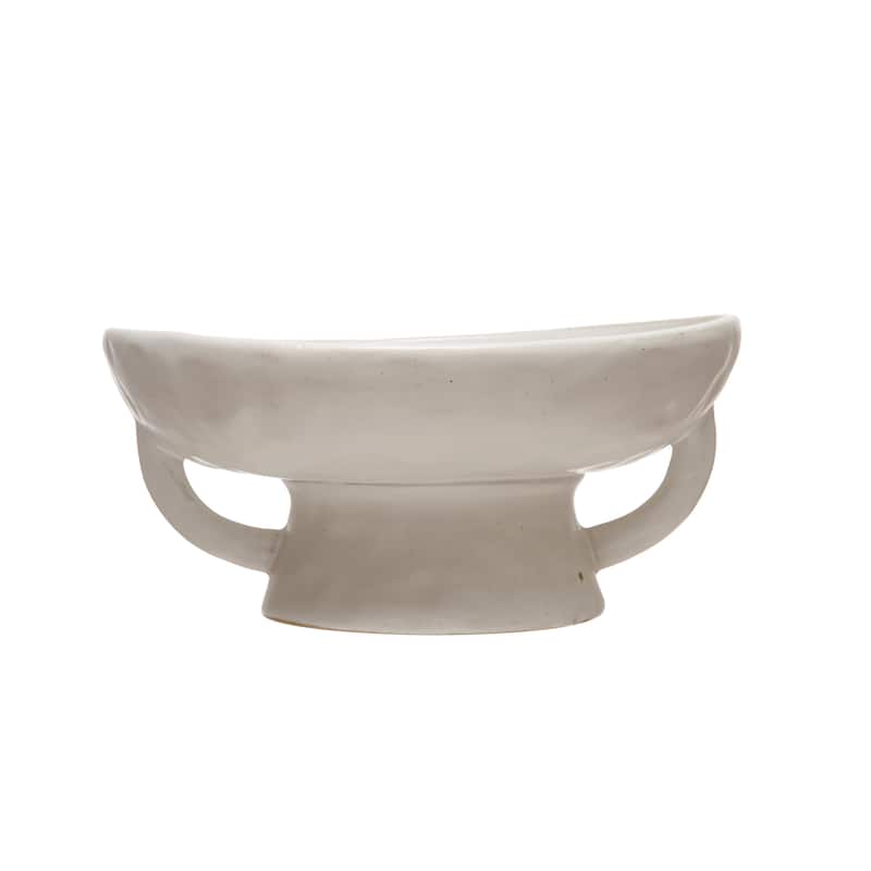 Stoneware Footed Pedestal Bowl with Handles - 8" - Matte White