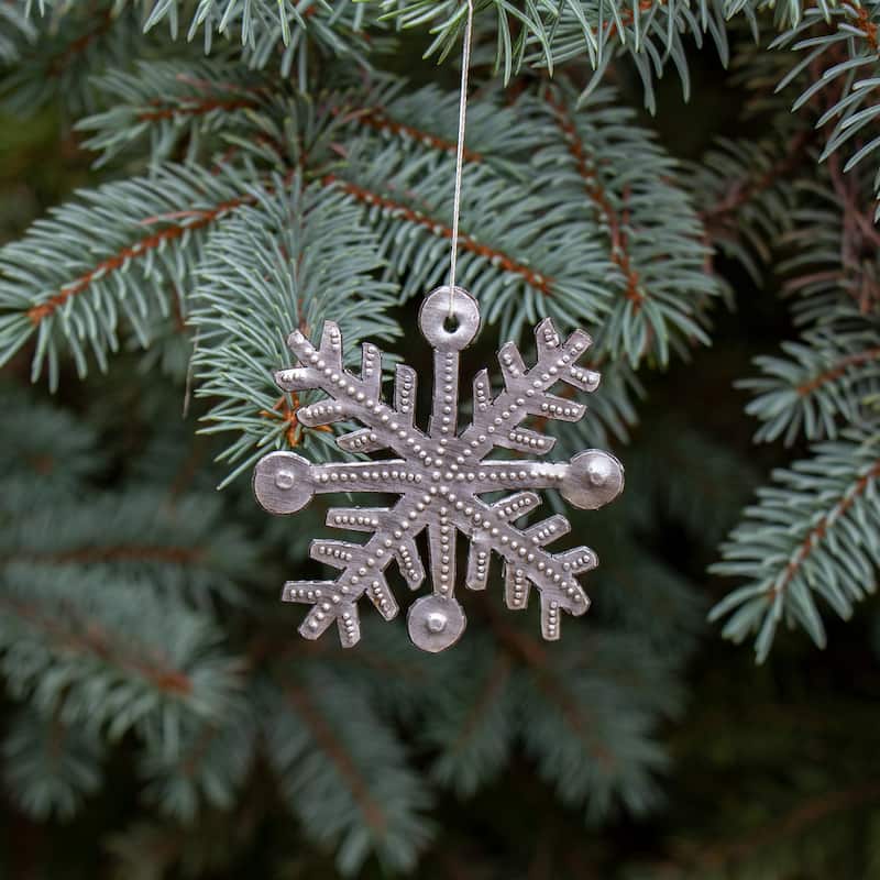 Snowflake Haitian Metal Drum Christmas Ornaments, Set of 2 - N/A