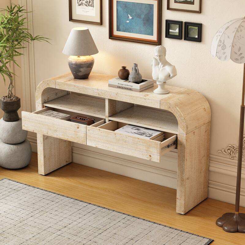 52 Inch Retro Style Console Table with Large Drawers