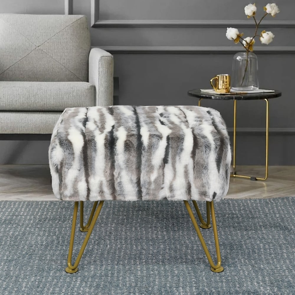 Home Soft Things Multi Jacquard Fauxfur Rectangle Ottoman
