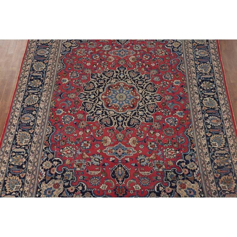 Signed Mashad Vintage Persian Area Rug Handmade Wool Carpet - 8'3" x 11'3"
