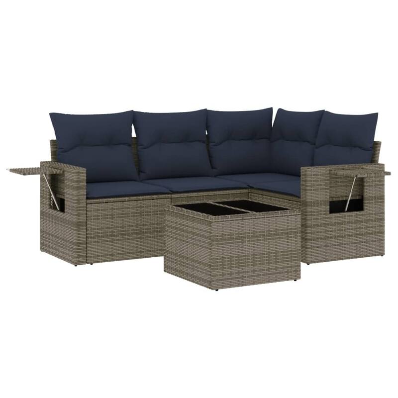 vidaXL Patio Sofa Set with Cushions Outdoor Conversation Furniture Poly Rattan - 24.4 x 24.4 x 27.2