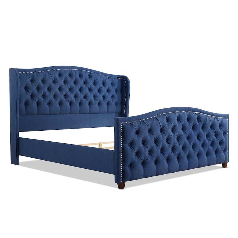 Athens Upholstered Nailhead Tufted Wingback Panel Bed