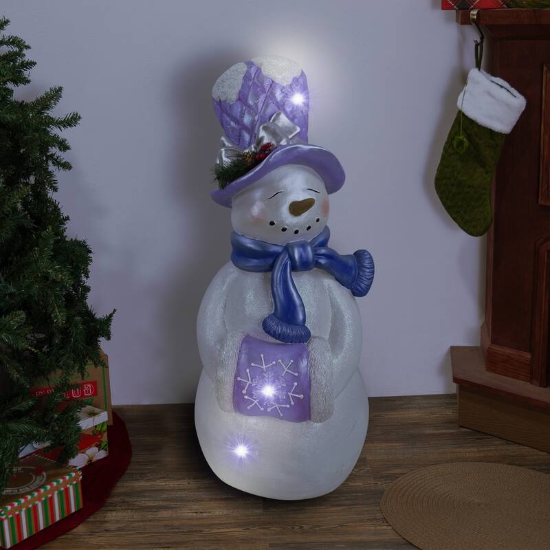 Lavender Winter Snowman Statue with Twinkle LED-LG - 37" H