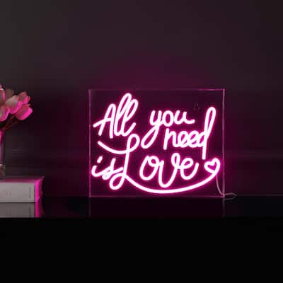 All You Need Is Love 13"X10" Acrylic USB Operated Neon Light, Pink - 13.7" X 10.9"