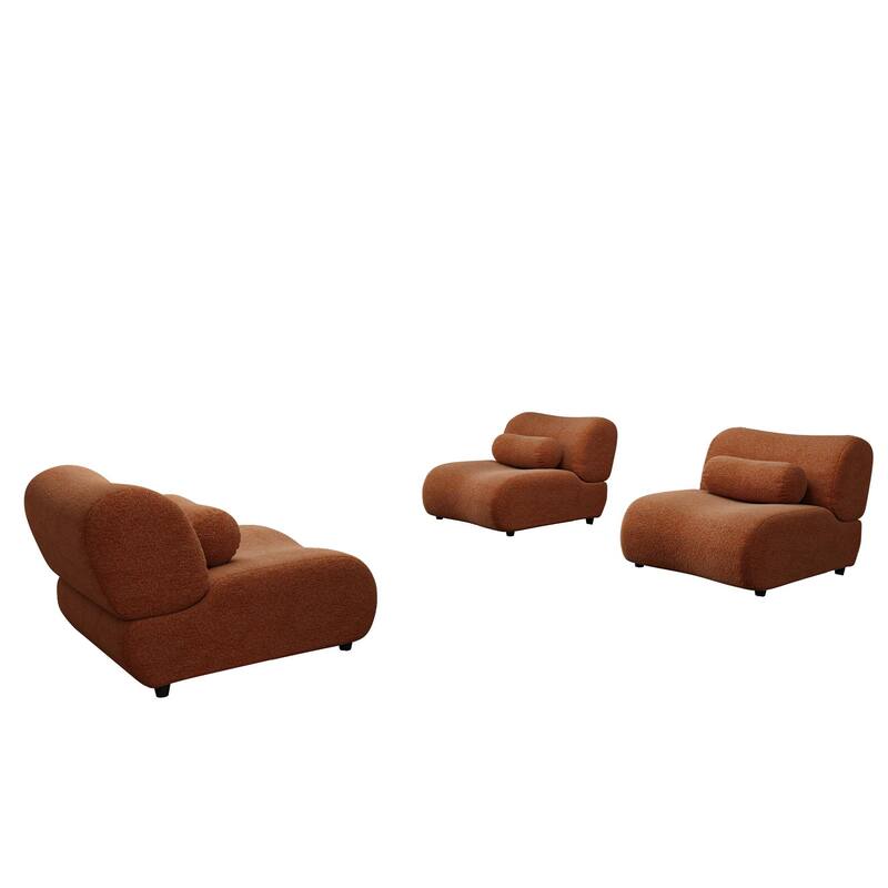 Chenille Modular 3-Seater Sectional Sofa Set with Cylindrical Pillows and Curved Design