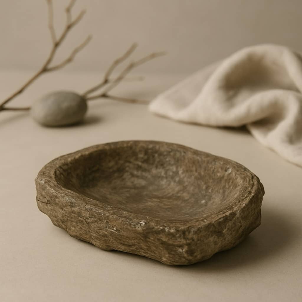 Textured Edge -Shaped Travertine Bowl - 11.5" - Gray