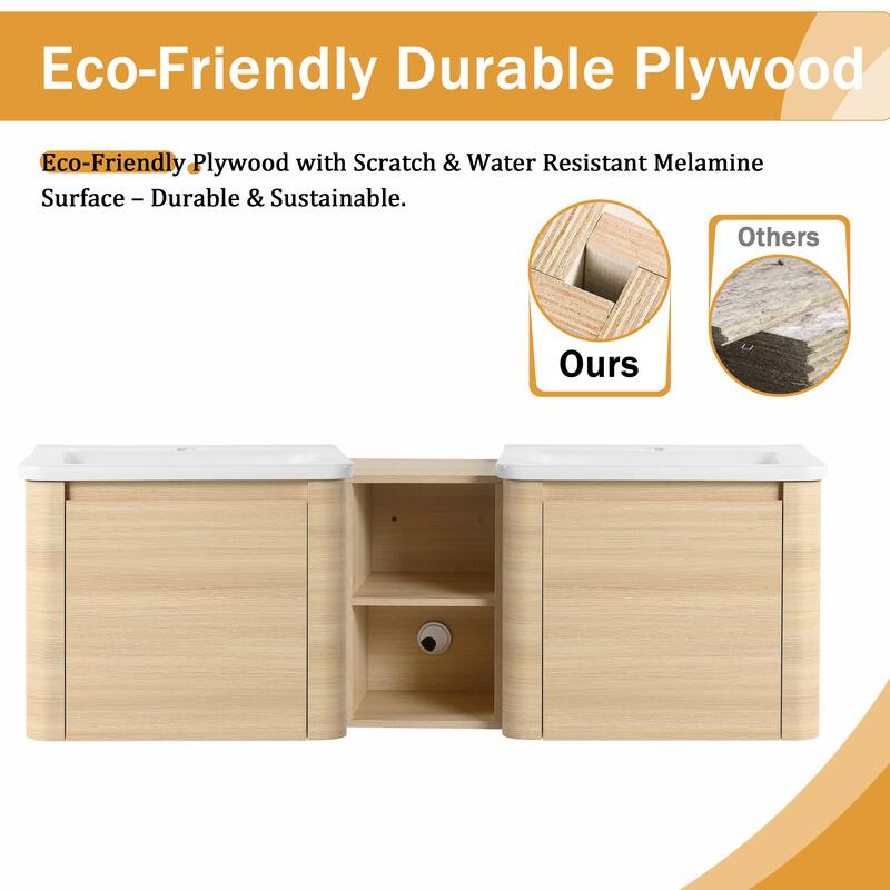 Malwee 24"/36"/48"/60" Floating Bathroom Vanity, Wall Mounted Bathroom Vanity with Ceramic Sink,Soft Close Door and Shelf