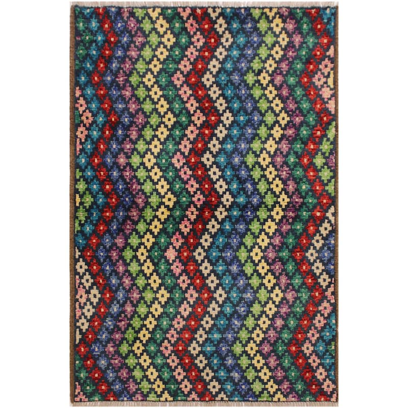 Contemporary Balochi Neal Blue/Beige Hand Knotted Wool Rug - 3'4'' x 4'8''