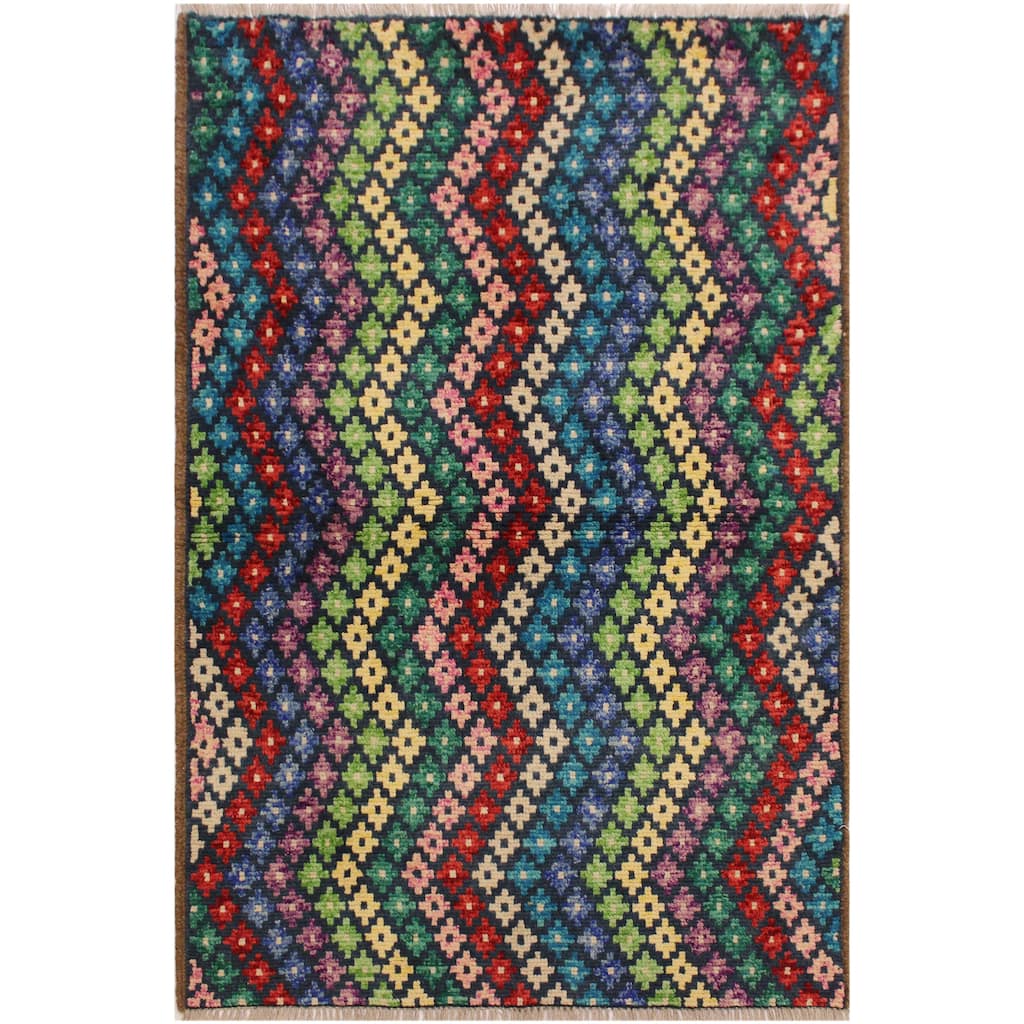 Contemporary Balochi Neal Blue/Beige Hand Knotted Wool Rug - 3'4'' x 4'8''