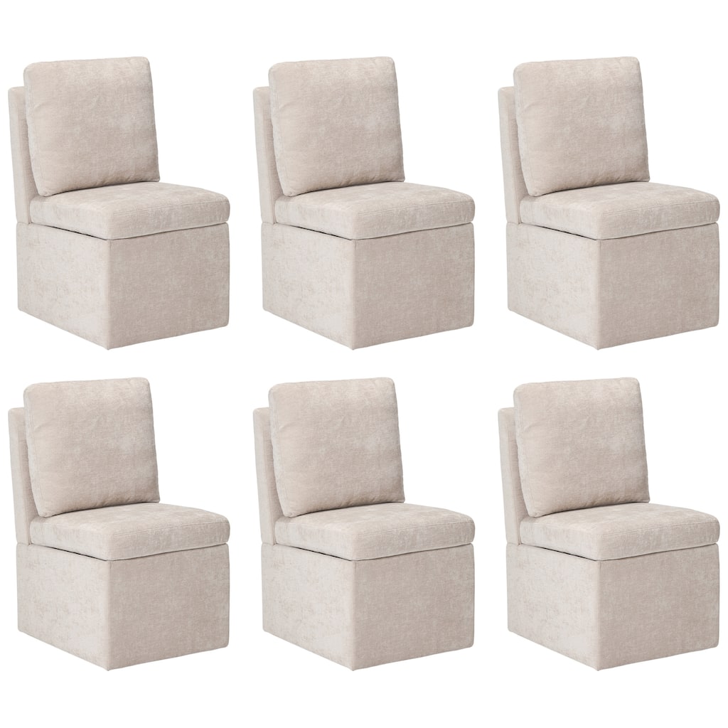 Stansberry Chenille Upholstered Dining Chair with Lift-Top Seat Storage and Caster Wheels (Set of 6)