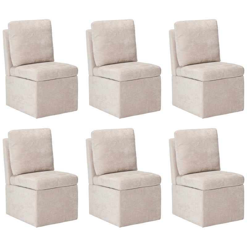 Stansberry Chenille Upholstered Dining Chair with Lift-Top Seat Storage and Caster Wheels (Set of 6) - Taupe