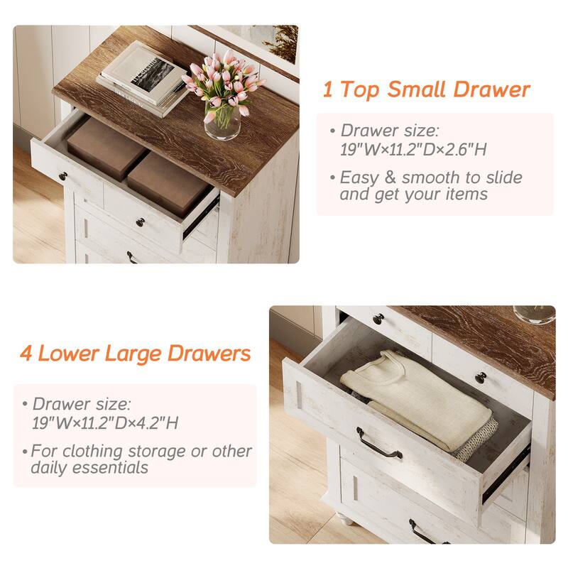 Mid Century Dresser with 5/6 Drawers, Wooden Kids Dresser for Bedroom