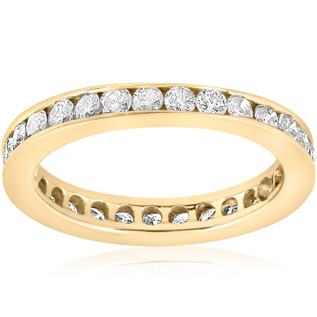 Bliss Diamond 1ct Diamond Wedding Eternity Stackable Yellow Gold Ring Channel Set