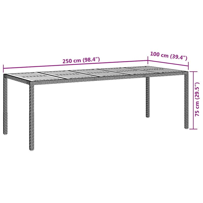 vidaXL Garden Dining Table Black 98.4x39.4x29.5 in Poly Rattan - 98.4 x 39.4 x 29.5 in