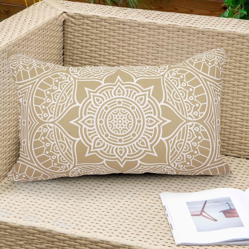 Decorative Indoor Outdoor Weatherproof Lumbar Throw Pillows with Inserts – 12X20 Inches