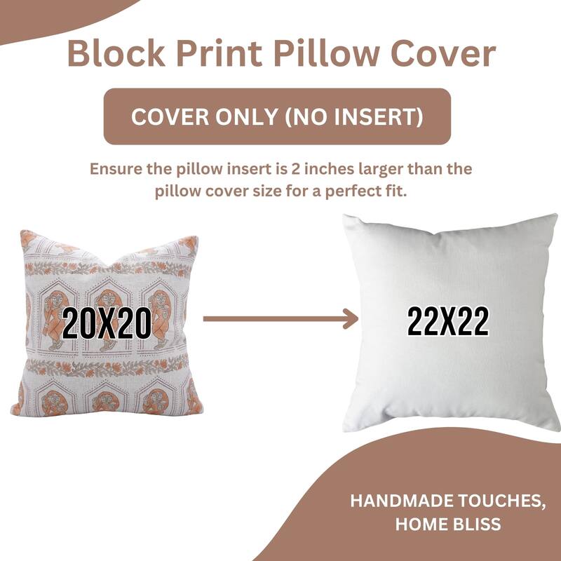 Fabdivine Handmade Block Print Floral Pillow Cover, Soft Pure Linen for Sofa, Alpana