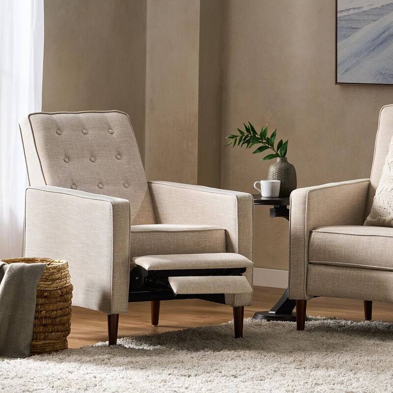 Mid-Century Modern Fabric Recliner Chair with Birch Legs by Christopher Knight Home