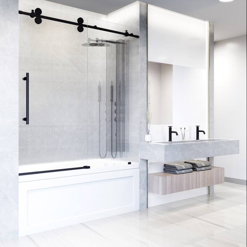 VIGO Elan 56" to 60" W x 66" H Frameless Sliding Tub Door in Matte Black