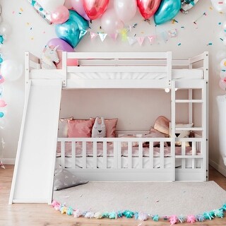 Modren Twin Over Twin Bunk Bed With Convertible Slide and Ladder,Solid Construction
