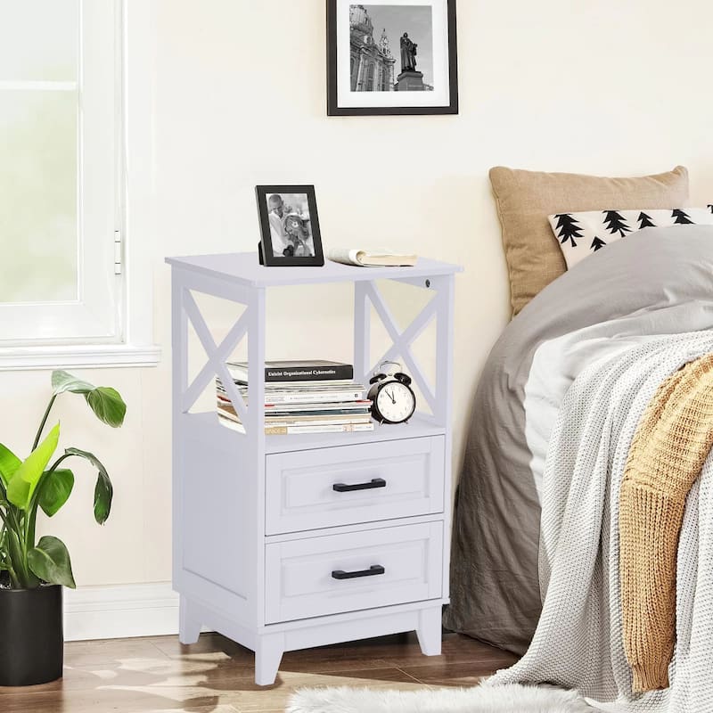 Royalcraft's 2-Drawer White Wooden Nightstands Storage Cabinet