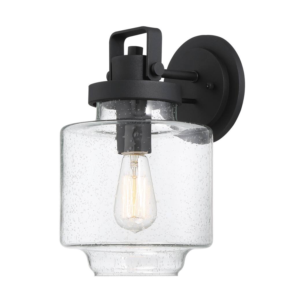 Lavery Rosecrans Coal & Seedy Glass 1 Light Outdoor Wall Mount